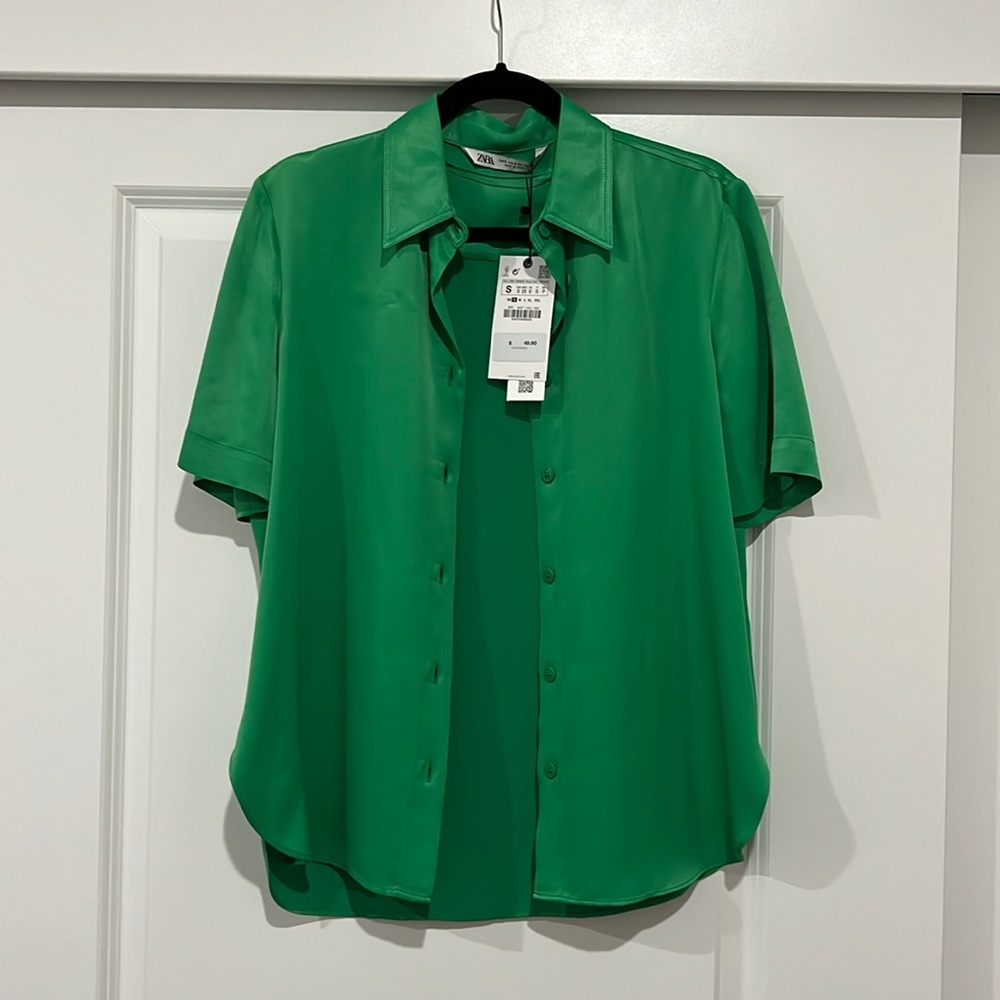 Zara green button down shirt